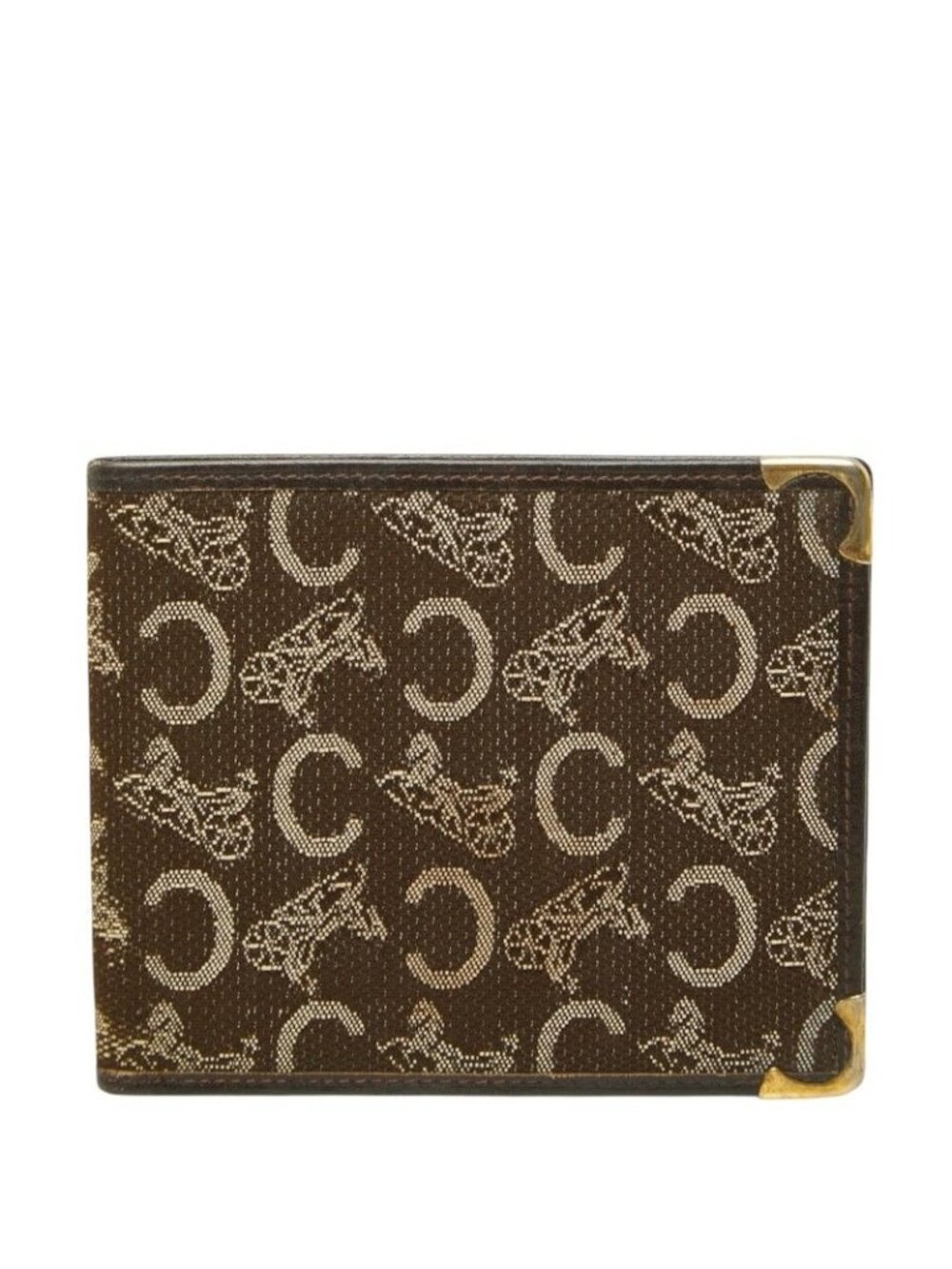 Celine C Macadam Carriage Bifold Wallet Billfold Brown Canvas Leather